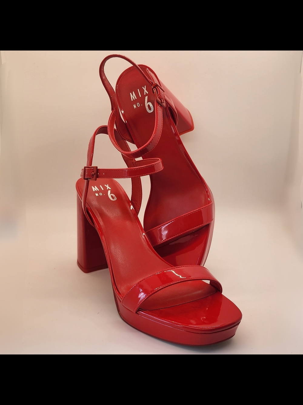 Mix No. 6 Shiny Red Platform Block Heel Sandals | Women's Size 9.5 | Red Heels